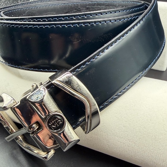 Versace Verrsa V2 Adjustable Leather Belt - Dark Navy - Size 44/110 - Picture 2 of 12